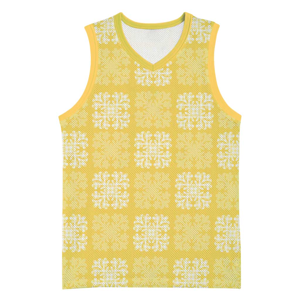 Yellow Palaka Quilt Hawaii Basketball Jersey Traditional Hawaii-plaid Pattern LT14 Unisex Yellow - Polynesian Pride