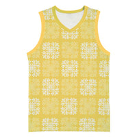 Yellow Palaka Quilt Hawaii Basketball Jersey Traditional Hawaii-plaid Pattern LT14 Unisex Yellow - Polynesian Pride