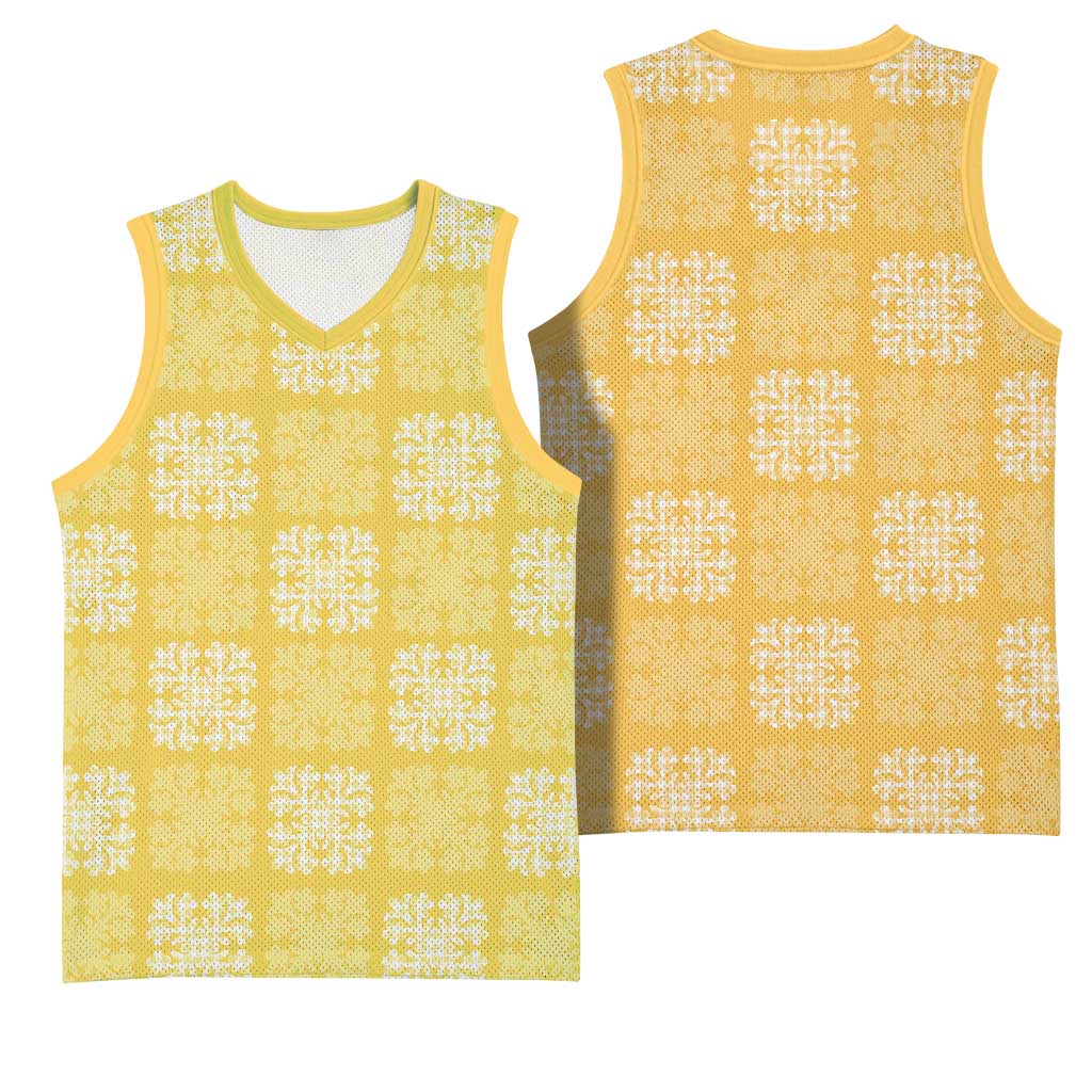 Yellow Palaka Quilt Hawaii Basketball Jersey Traditional Hawaii-plaid Pattern LT14 - Polynesian Pride