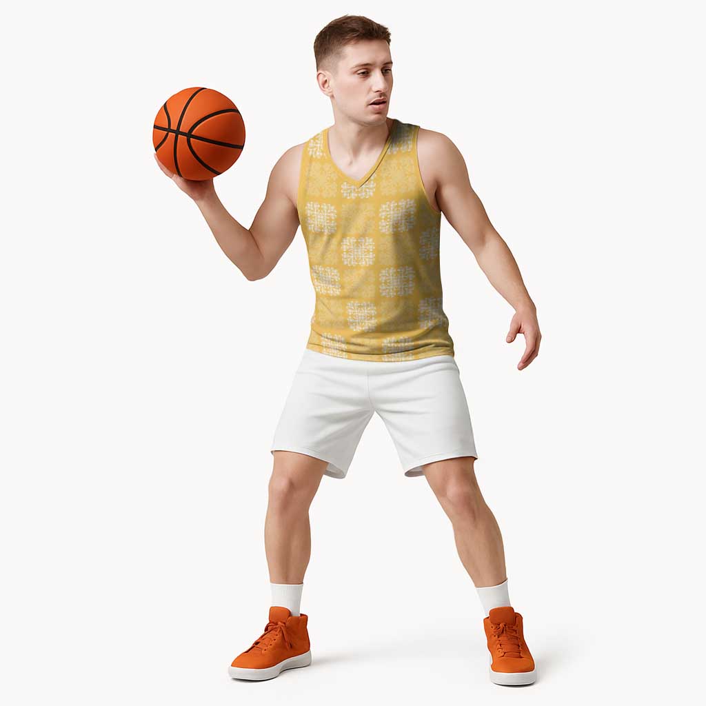 Yellow Palaka Quilt Hawaii Basketball Jersey Traditional Hawaii-plaid Pattern LT14 - Polynesian Pride