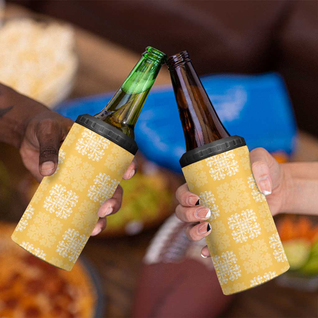Yellow Palaka Quilt Hawaii 4 in 1 Can Cooler Tumbler Traditional Hawaii-plaid Pattern - Polynesian Pride