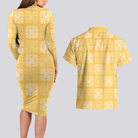 Yellow Palaka Quilt Hawaii Couples Matching Long Sleeve Bodycon Dress and Hawaiian Shirt Traditional Hawaii-plaid Pattern LT14 - Polynesian Pride
