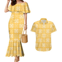 Yellow Palaka Quilt Hawaii Couples Matching Mermaid Dress and Hawaiian Shirt Traditional Hawaii-plaid Pattern LT14 Yellow - Polynesian Pride