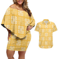 Yellow Palaka Quilt Hawaii Couples Matching Off Shoulder Short Dress and Hawaiian Shirt Traditional Hawaii-plaid Pattern LT14 Yellow - Polynesian Pride