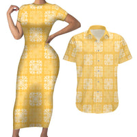 Yellow Palaka Quilt Hawaii Couples Matching Short Sleeve Bodycon Dress and Hawaiian Shirt Traditional Hawaii-plaid Pattern LT14 Yellow - Polynesian Pride