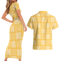 Yellow Palaka Quilt Hawaii Couples Matching Short Sleeve Bodycon Dress and Hawaiian Shirt Traditional Hawaii-plaid Pattern LT14 - Polynesian Pride