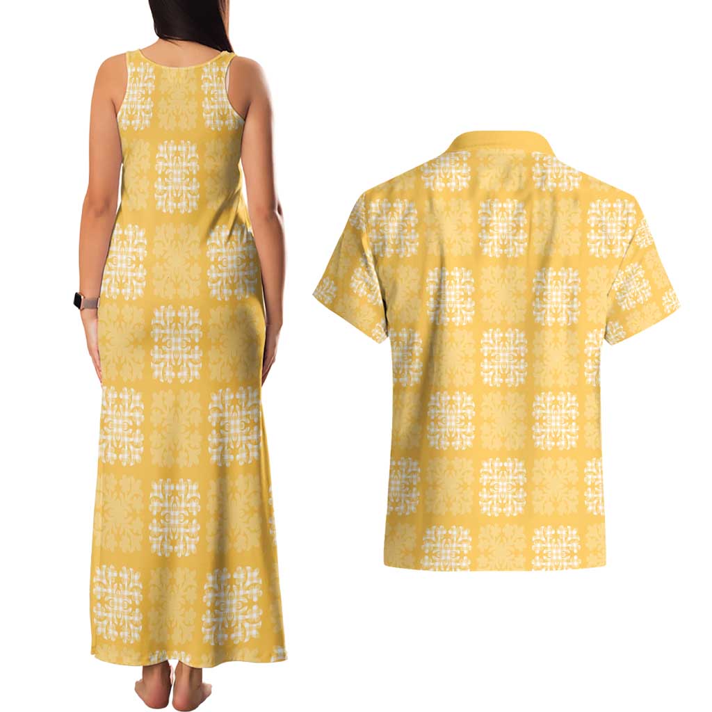 Yellow Palaka Quilt Hawaii Couples Matching Tank Maxi Dress and Hawaiian Shirt Traditional Hawaii-plaid Pattern LT14 - Polynesian Pride