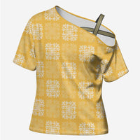 Yellow Palaka Quilt Hawaii Cross Shoulder Shirt Traditional Hawaii-plaid Pattern LT14 Female Yellow - Polynesian Pride
