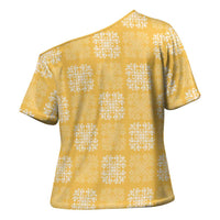 Yellow Palaka Quilt Hawaii Cross Shoulder Shirt Traditional Hawaii-plaid Pattern LT14 - Polynesian Pride