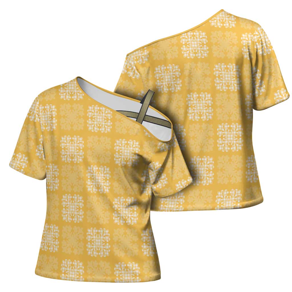 Yellow Palaka Quilt Hawaii Cross Shoulder Shirt Traditional Hawaii-plaid Pattern LT14 - Polynesian Pride