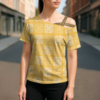 Yellow Palaka Quilt Hawaii Cross Shoulder Shirt Traditional Hawaii-plaid Pattern LT14 - Polynesian Pride