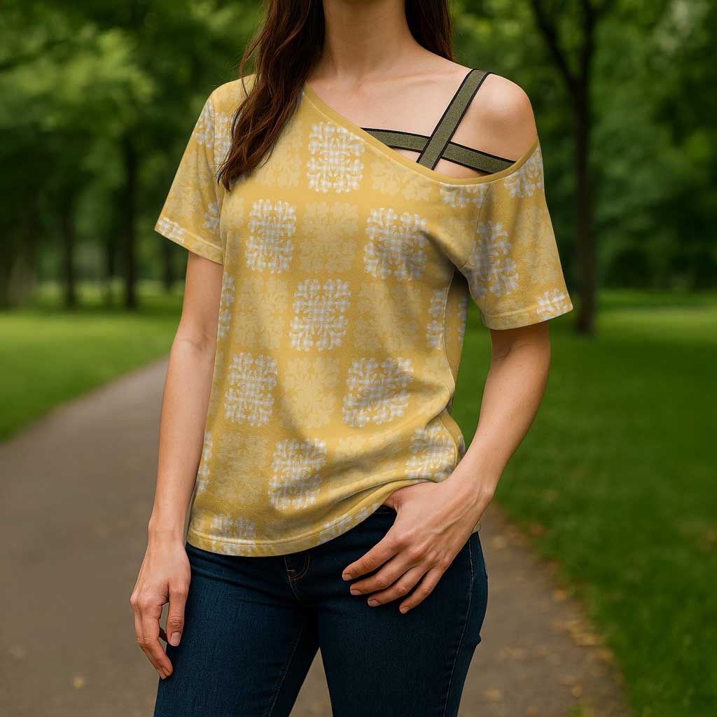 Yellow Palaka Quilt Hawaii Cross Shoulder Shirt Traditional Hawaii-plaid Pattern LT14 - Polynesian Pride