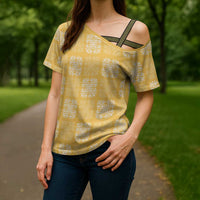 Yellow Palaka Quilt Hawaii Cross Shoulder Shirt Traditional Hawaii-plaid Pattern LT14 - Polynesian Pride