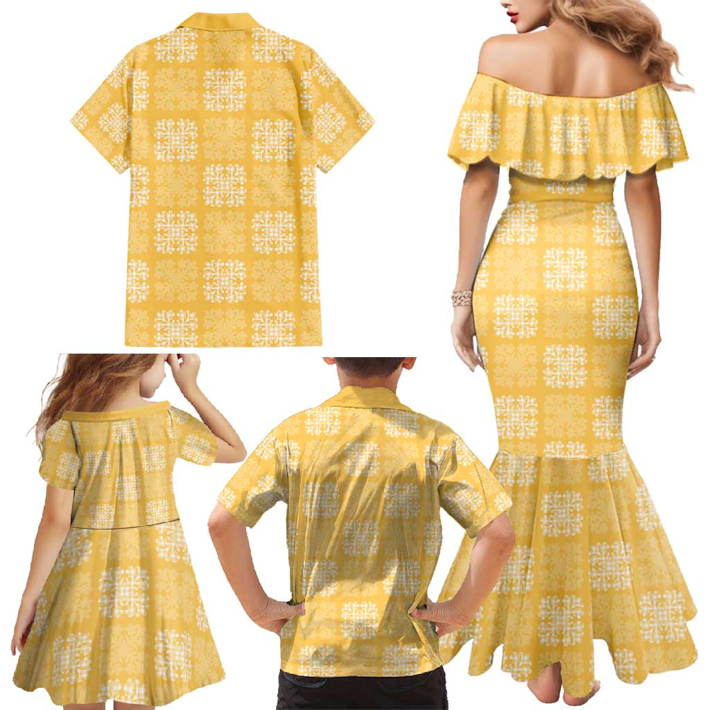 Yellow Palaka Quilt Hawaii Family Matching Mermaid Dress and Hawaiian Shirt Traditional Hawaii-plaid Pattern LT14 - Polynesian Pride
