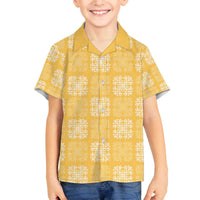 Yellow Palaka Quilt Hawaii Family Matching Off The Shoulder Long Sleeve Dress and Hawaiian Shirt Traditional Hawaii-plaid Pattern LT14 Son's Shirt Yellow - Polynesian Pride
