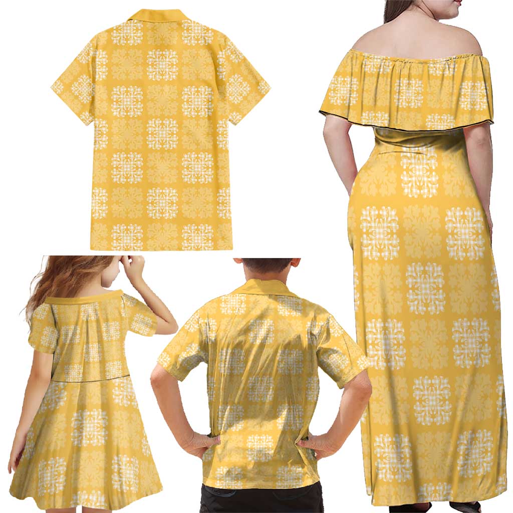 Yellow Palaka Quilt Hawaii Family Matching Off Shoulder Maxi Dress and Hawaiian Shirt Traditional Hawaii-plaid Pattern LT14 - Polynesian Pride
