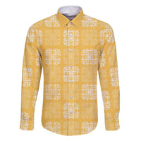 Yellow Palaka Quilt Hawaii Family Matching Off Shoulder Maxi Dress and Hawaiian Shirt Traditional Hawaii-plaid Pattern LT14 Dad's Shirt - Long Sleeve Yellow - Polynesian Pride