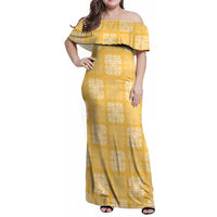 Yellow Palaka Quilt Hawaii Family Matching Off Shoulder Maxi Dress and Hawaiian Shirt Traditional Hawaii-plaid Pattern LT14 Mom's Dress Yellow - Polynesian Pride