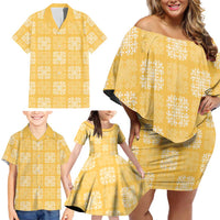 Yellow Palaka Quilt Hawaii Family Matching Off Shoulder Short Dress and Hawaiian Shirt Traditional Hawaii-plaid Pattern LT14 - Polynesian Pride
