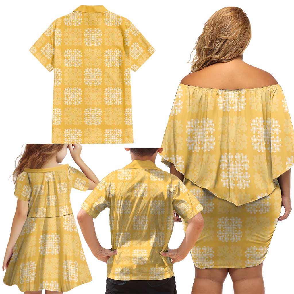 Yellow Palaka Quilt Hawaii Family Matching Off Shoulder Short Dress and Hawaiian Shirt Traditional Hawaii-plaid Pattern LT14 - Polynesian Pride