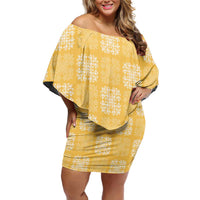 Yellow Palaka Quilt Hawaii Family Matching Off Shoulder Short Dress and Hawaiian Shirt Traditional Hawaii-plaid Pattern LT14 Mom's Dress Yellow - Polynesian Pride