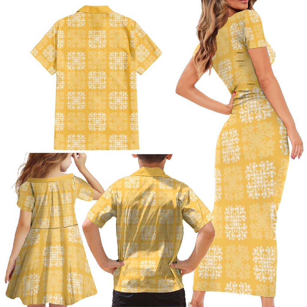 Yellow Palaka Quilt Hawaii Family Matching Short Sleeve Bodycon Dress and Hawaiian Shirt Traditional Hawaii-plaid Pattern LT14 - Polynesian Pride