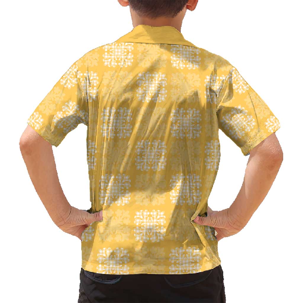 Yellow Palaka Quilt Hawaii Family Matching Summer Maxi Dress and Hawaiian Shirt Traditional Hawaii-plaid Pattern LT14 - Polynesian Pride