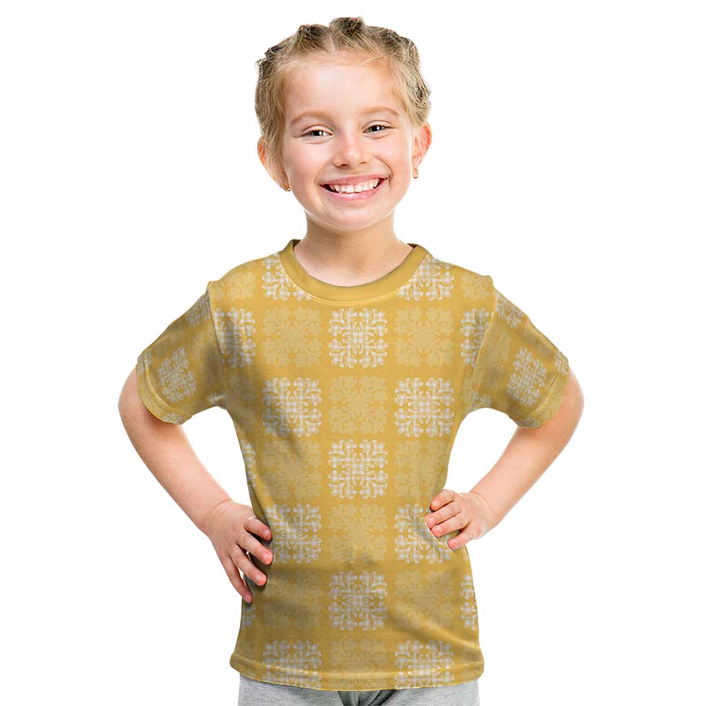 Yellow Palaka Quilt Hawaii Kid T Shirt Traditional Hawaii-plaid Pattern LT14 Yellow - Polynesian Pride