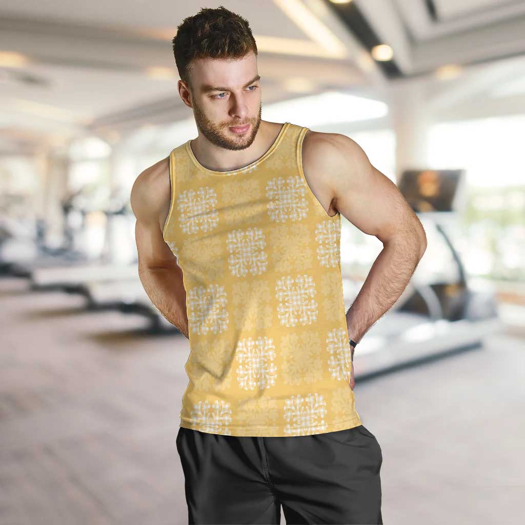 Yellow Palaka Quilt Hawaii Men Tank Top Traditional Hawaii-plaid Pattern LT14 Yellow - Polynesian Pride