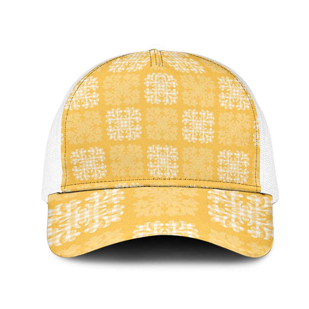 Yellow Palaka Quilt Hawaii Mesh Trucker Cap Traditional Hawaii-plaid Pattern - Polynesian Pride