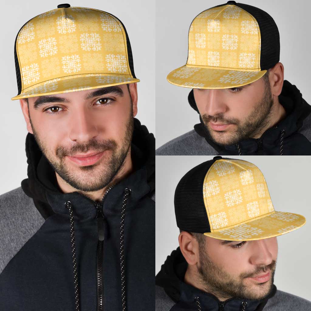 Yellow Palaka Quilt Hawaii Mesh Trucker Cap Traditional Hawaii-plaid Pattern - Polynesian Pride