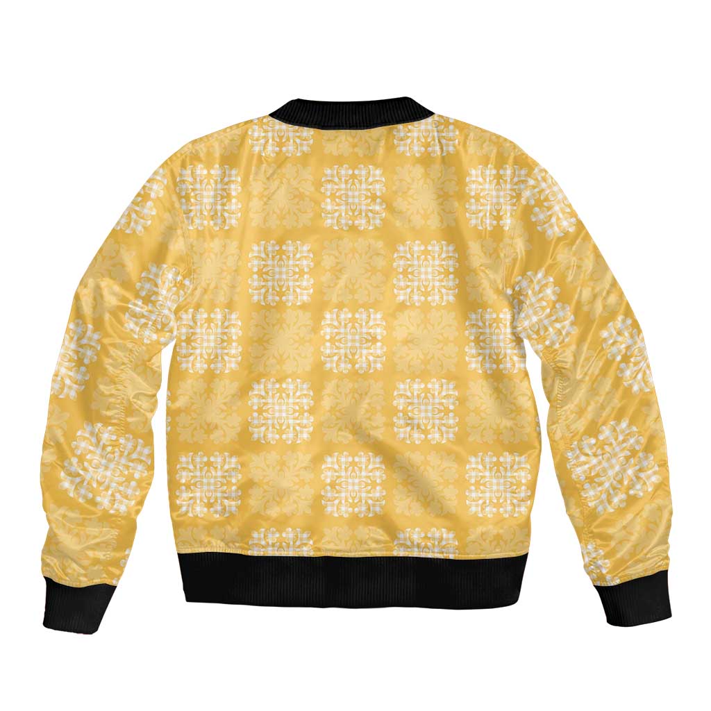Yellow Palaka Quilt Hawaii Sleeve Zip Bomber Jacket Traditional Hawaii-plaid Pattern LT14 - Polynesian Pride