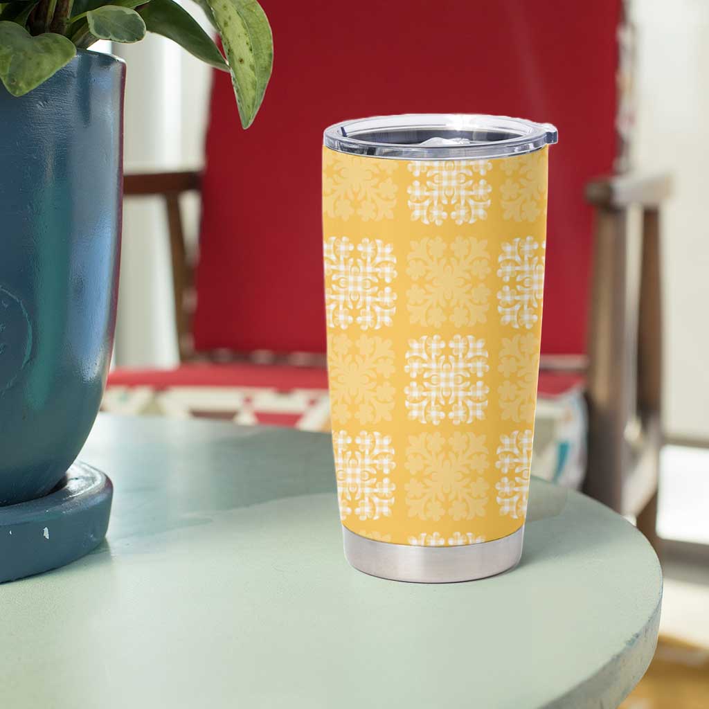 Yellow Palaka Quilt Hawaii Tumbler Cup Traditional Hawaii-plaid Pattern - Polynesian Pride