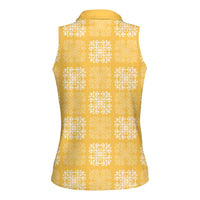 Yellow Palaka Quilt Hawaii Women Sleeveless Polo Shirt Traditional Hawaii-plaid Pattern - Polynesian Pride