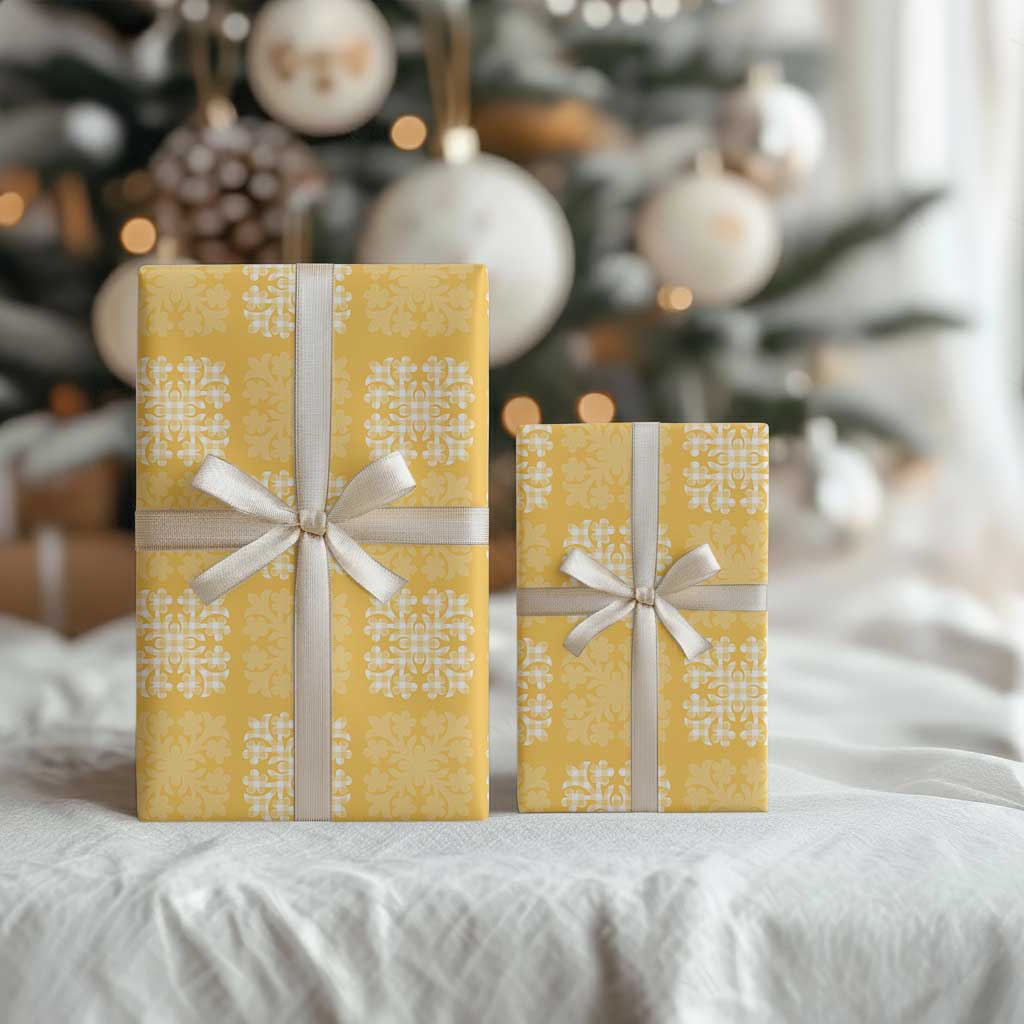 Yellow Palaka Quilt Hawaii Wrapping Paper Traditional Hawaii-plaid Pattern - Polynesian Pride