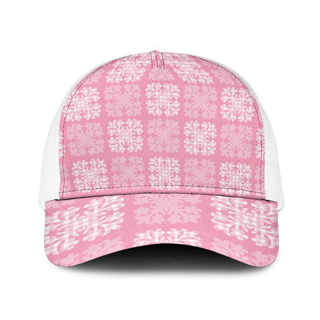 Pink Palaka Quilt Hawaii Baseball Net Cap Traditional Hawaii-plaid Pattern - Polynesian Pride