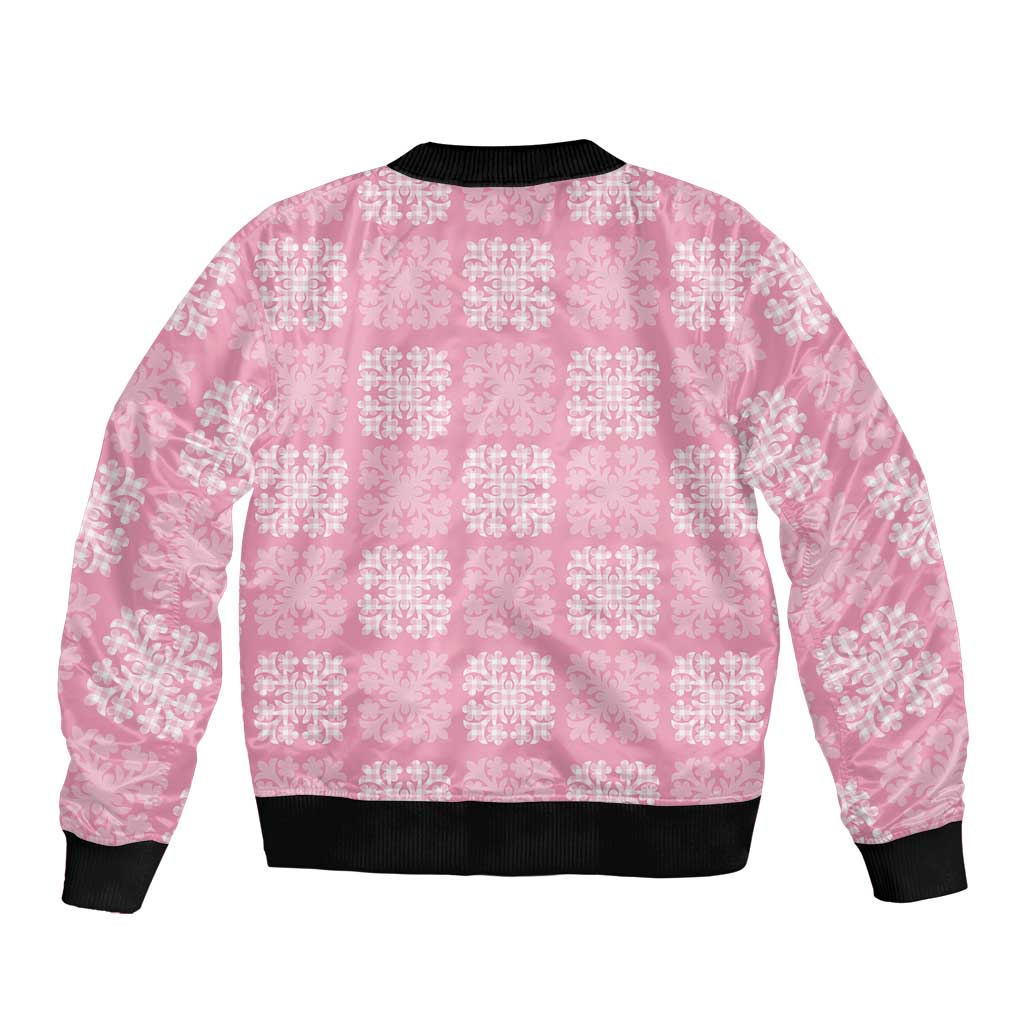 Pink Palaka Quilt Hawaii Bomber Jacket Traditional Hawaii-plaid Pattern - Polynesian Pride