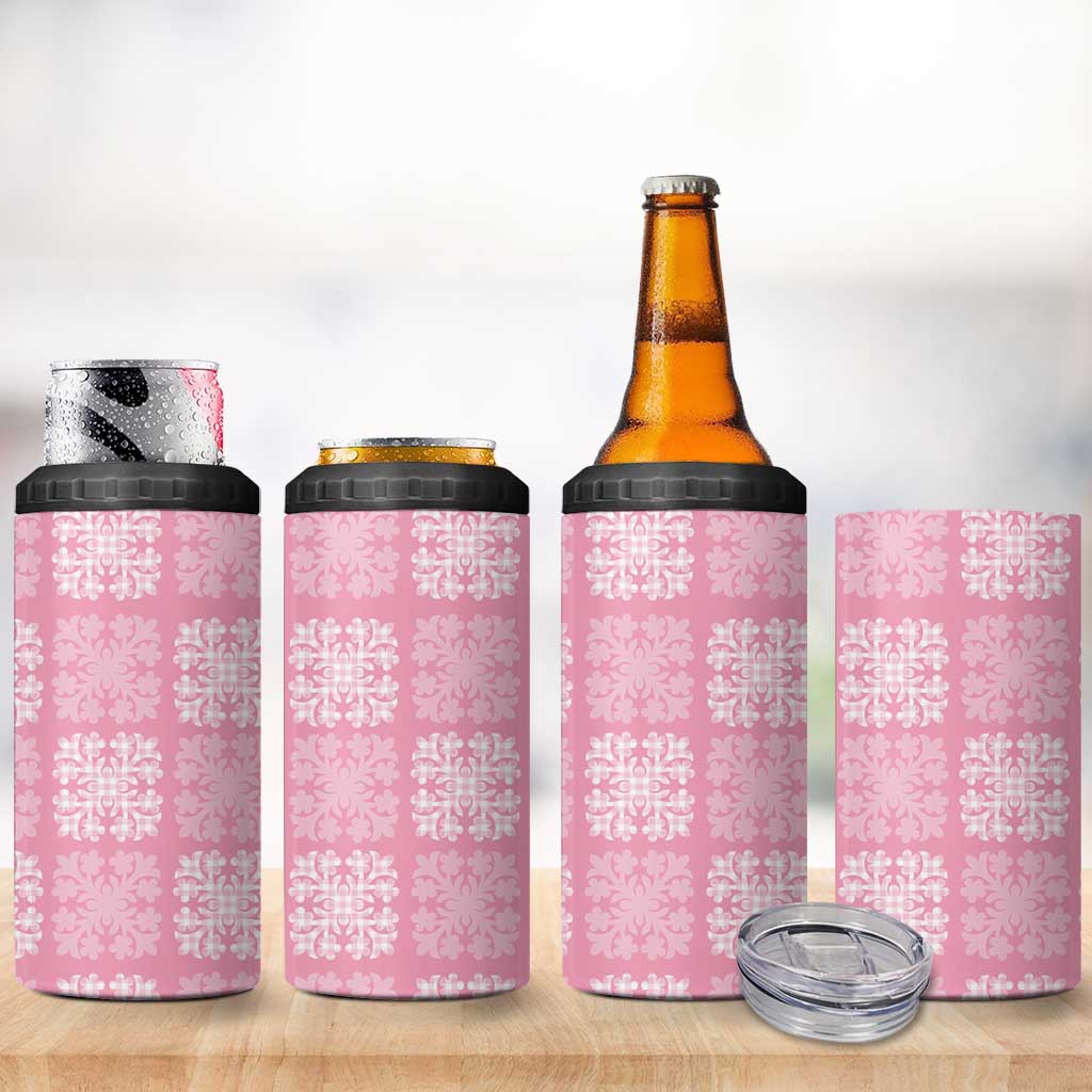 Pink Palaka Quilt Hawaii 4 in 1 Can Cooler Tumbler Traditional Hawaii-plaid Pattern - Polynesian Pride