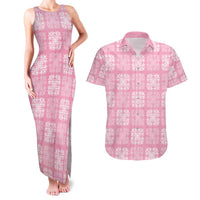 Pink Palaka Quilt Hawaii Couples Matching Tank Maxi Dress and Hawaiian Shirt Traditional Hawaii-plaid Pattern LT14 Pink - Polynesian Pride
