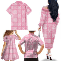Pink Palaka Quilt Hawaii Family Matching Off The Shoulder Long Sleeve Dress and Hawaiian Shirt Traditional Hawaii-plaid Pattern LT14 - Polynesian Pride