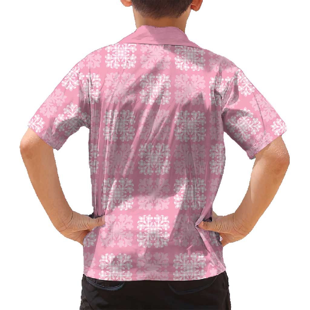 Pink Palaka Quilt Hawaii Family Matching Off Shoulder Maxi Dress and Hawaiian Shirt Traditional Hawaii-plaid Pattern LT14 - Polynesian Pride