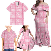 Pink Palaka Quilt Hawaii Family Matching Off Shoulder Maxi Dress and Hawaiian Shirt Traditional Hawaii-plaid Pattern LT14 - Polynesian Pride