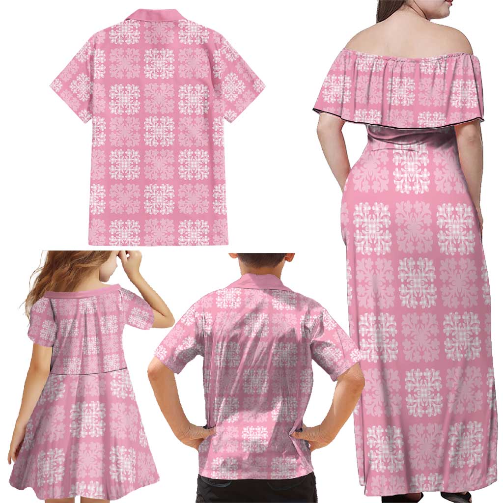 Pink Palaka Quilt Hawaii Family Matching Off Shoulder Maxi Dress and Hawaiian Shirt Traditional Hawaii-plaid Pattern LT14 - Polynesian Pride