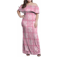 Pink Palaka Quilt Hawaii Family Matching Off Shoulder Maxi Dress and Hawaiian Shirt Traditional Hawaii-plaid Pattern LT14 Mom's Dress Pink - Polynesian Pride