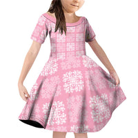 Pink Palaka Quilt Hawaii Family Matching Off Shoulder Short Dress and Hawaiian Shirt Traditional Hawaii-plaid Pattern LT14 Daughter's Dress Pink - Polynesian Pride