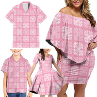 Pink Palaka Quilt Hawaii Family Matching Off Shoulder Short Dress and Hawaiian Shirt Traditional Hawaii-plaid Pattern LT14 - Polynesian Pride