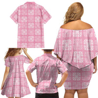 Pink Palaka Quilt Hawaii Family Matching Off Shoulder Short Dress and Hawaiian Shirt Traditional Hawaii-plaid Pattern LT14 - Polynesian Pride