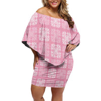 Pink Palaka Quilt Hawaii Family Matching Off Shoulder Short Dress and Hawaiian Shirt Traditional Hawaii-plaid Pattern LT14 Mom's Dress Pink - Polynesian Pride