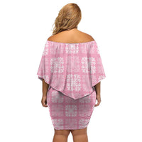 Pink Palaka Quilt Hawaii Family Matching Off Shoulder Short Dress and Hawaiian Shirt Traditional Hawaii-plaid Pattern LT14 - Polynesian Pride