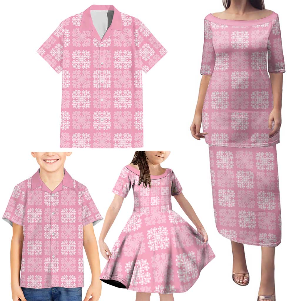 Pink Palaka Quilt Hawaii Family Matching Puletasi and Hawaiian Shirt Traditional Hawaii-plaid Pattern LT14 - Polynesian Pride